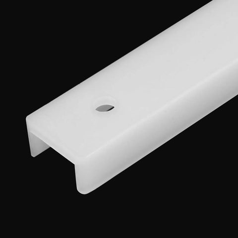 Close-up of Slick White Drawer Slides For Dressers And Cabinets, plastic drawer guide with smooth surface and mounting hole