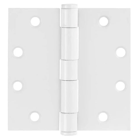 Top Shelf White Steel Door Hinges 9 Pack, 4 1/2 X 4 1/2 close-up view of white steel hinge with rounded corners.