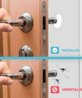 Comparison of door with and without Three Piece Wall Doorstop Set With Self Adhesive Silicone Bumper Pads, showing wall protection and dents.