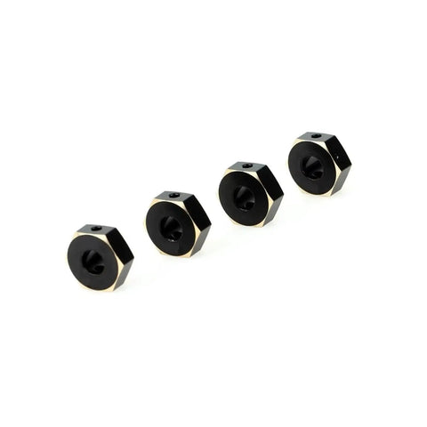 Four 12mm CNC Brass Wheel Hex Upgrades for UTB10 Capra SCX10 III Pro RC Cars enhancing traction, stability, and climbing balance.