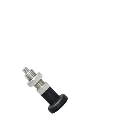 Badass Stainless Steel Self Locking Knob Plunger With Rad Spring Return Design, M12 size, showing durable fine thread and black base.
