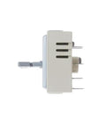 Side view of WB24T10153 Replacement Range Surface Element Control Switch for electric stovetop, showcasing connector pins.