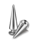 Rock Hard Heavy Duty Silver Cone Spikes Screw Back Studs Punk Rock Bullet Rivets displaying shiny zinc alloy spikes.