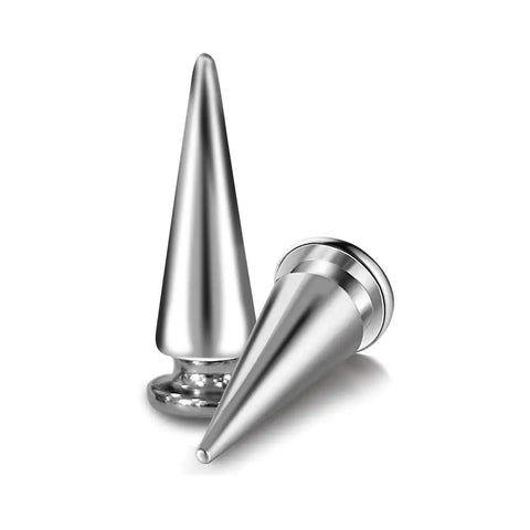 Rock Hard Heavy Duty Silver Cone Spikes Screw Back Studs Punk Rock Bullet Rivets displaying shiny zinc alloy spikes.