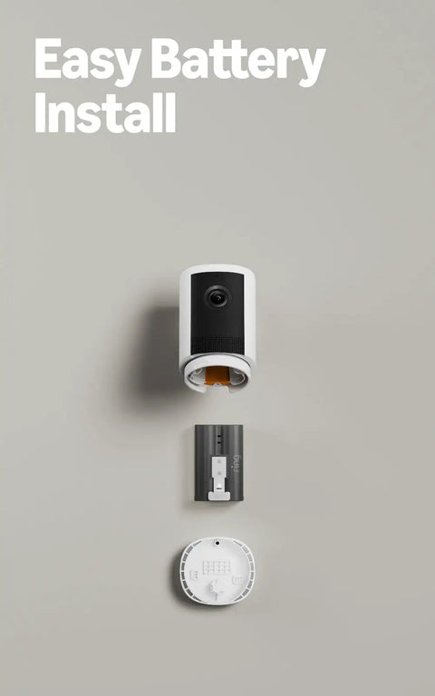 Tough As Nails Outdoor Security Camera With Long Lasting Battery And Hella Clear Retinal 2K Video Featuring Wide Angle Lens Plus 6X Digital Zoom And Crisp Night Vision To Keep Your Yard Secure All Day showing battery installation components.