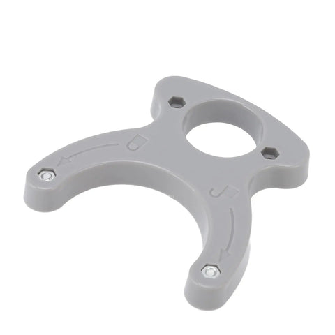Two Piece Router Table Insert Plate Wrench Portable Plastic Ring Adjuster Tool For Precision Woodworking in gray plastic.