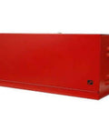 Heavy Duty Battery Storage Cabinet Featuring Hella Durable Industrial Grade Construction And Vibrant Red Finish For Secure Transport And Organized Shop Setup, side view