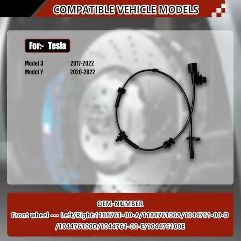 Straight Swap Front Left And Right Abs Wheel Speed Sensor Active Two Pin No Drama Direct Fit For OE 1188761-00-A V58-72-0007 0265011597 Built Tough Style for Tesla Model 3 and Model Y.