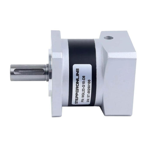 Side view of 10:1 Planetary Gearbox For Nema 23 Stepper Motors With 8mm Shaft And 20-25mm Shaft Length, 57mm Flange, 30 Arcmin Backlash.