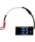 Universal Digital Engine Temperature Gauge With 10mm Or 14mm Probe Adapter, showing LCD display and attached probe with red adapter.