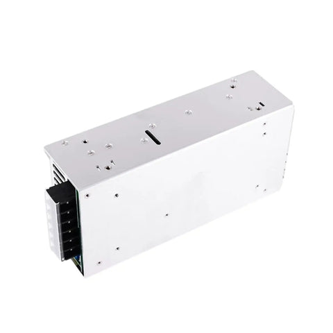 Rugged Beefy 600W 24V 27A Switching Power Supply With AC DC Single Output Remote Sensing And Active PFC Ultra Stable Current Limit MOOP Medical Safety High Efficiency Low No Load Draw Under Half Watt Handles Three Hundred VAC Surges MSP 600 24, silver metal enclosure