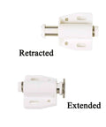 Magnetic Touch Latch 4 Pack For Push Open Cabinet Doors And RV Drawers, Closet And Cupboard Storage, 5 Lb Pull Strength, Ivory White Ideal For Kitchen Cabinets Wardrobes Cupboards And RV Interiors Easy Install showing retracted and extended positions