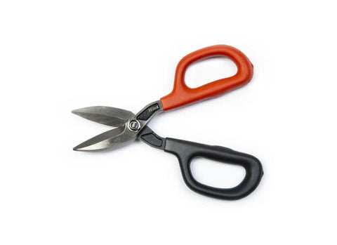 Seven Inch Straight Pattern Tin Snips Featuring Hella Sharp Hand Edged Blades For Slick Sheet Metal Cutting And Real Smooth Action For Zero Drama Heating Ventilation Air Conditioning Plumbing Work With Tough Aluminum Handles