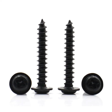 Black Carbon Steel Cross Self Tapping Wood Screws With Washer Set M1.2 To M3 Heavy Duty Self Drilling Wood Fasteners With Integrated Washer
