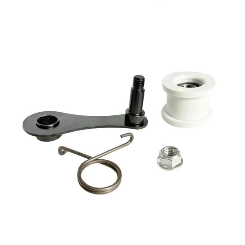 Must Have Heavy Duty Chain Tensioner Assembly With Roller And Slider Guide Wheel Pulley Adjuster Kit For Your Motorcycle Bike Restoration And Maintenance Projects In Black Plastic And Metal Build, black metal and plastic parts