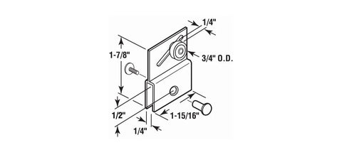 Diagram of Frameless Sliding Shower Door Top Bracket With Three Quarter Inch Roller, Flat Plastic Wheel And Two Steel Ball Bearings