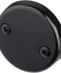 Tip‑Toe Bathtub Drain Stopper Set, Brass ABS Construction for Standard Tub Drains, matte black round cover with screws.
