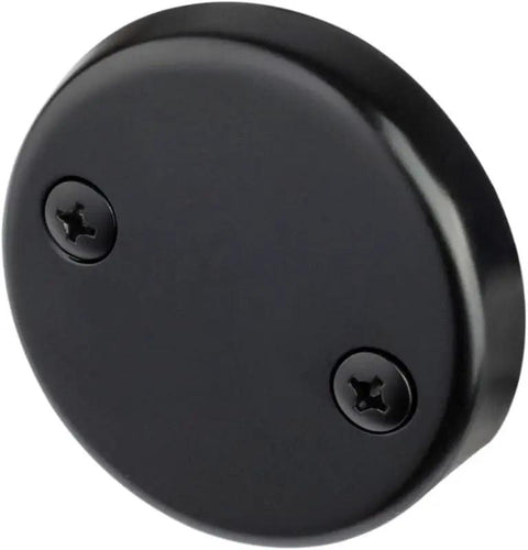 Tip‑Toe Bathtub Drain Stopper Set, Brass ABS Construction for Standard Tub Drains, matte black round cover with screws.