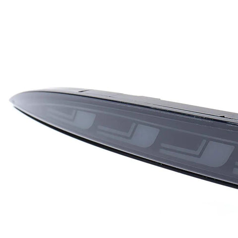 Straight Up Plug And Play Sequential Led Tail Lights For 2017 Through 2022 Tesla Model 3 Rear Bumper Brake Run Stop Lamp Dual Turn Signal Pair Smoke Finish side view showing sleek design