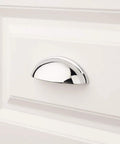 Chrome Bin Cup Drawer Pulls 3 Inch Center Spacing 76mm Cabinet Handles 25 Pack for kitchen cupboards, shiny polished finish close-up.