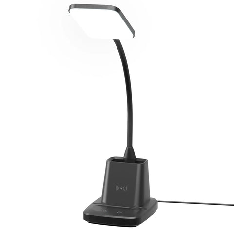 Lit Desk Lamp With Built In Wireless Charger And Pen Holder, Dimmable LED Desk Light For Home Office Or Dorm, 10W Wireless Charging, Black