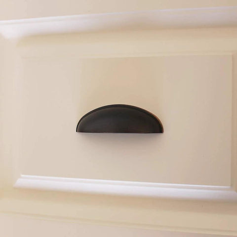 Oil Rubbed Bronze Cabinet Pull 3.5 Inch Length And 1.06 Inch Width Zinc Alloy Kitchen And Bathroom Handle installed on cabinet door