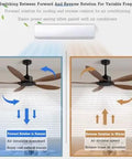 Heavy Duty Industrial Ceiling Fan Without Light 116 Cm 142 Cm 6 Speed Remote Control For Living Room Bedroom Modern Gray 5 Blade showing forward and reverse rotation features.