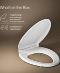 Toilet seat, elongated white with slow-close lid and installation hardware