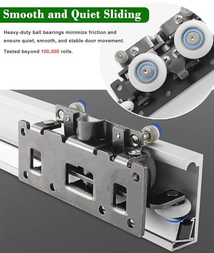 Sliding Barn Door Hardware Kit With Soft Close Mirrored Trackless System For 24 To 48 Inch Doors, close-up of door roller mechanism.