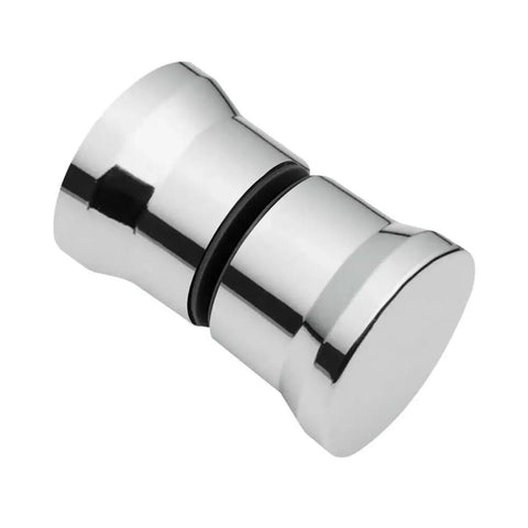 Smooth Chrome Shower Door Handle Pair Featuring Tough Abs Core And Grippy Tactile Texture For Rapid Diy Install On Bathroom Glass Doors And Panels Up To Three Quarter Inch Thick Top Notch Quality Makeover, showing chrome handle with a circular design.