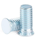 Galvanized steel flat-head bolts; two pieces with threaded shafts.