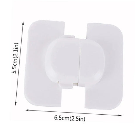 Close-up of white 6.5cm safety lock. Six Pack Child Safety Locks For Cabinets And Refrigerators Easy To Install White Latches Durable Kitchen Safety