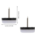 Side and top view of 40 Pieces Nail On Non Slip Furniture Glide Pads with nylon and metal construction, shown with dimensions.