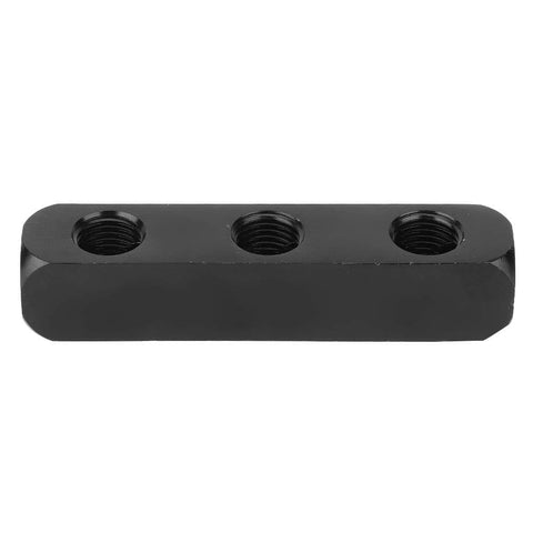 Three Way Air Hose Inline Manifold Block Splitter One Quarter Inch Aluminum For Pneumatic Tools And Compressors, front view