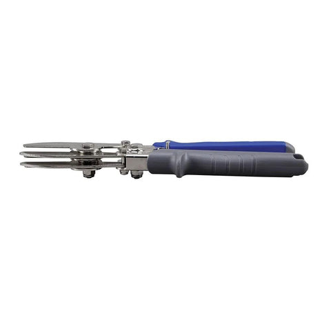 Five blade ductwork crimper for precision indentations with compound leverage, ideal for 24 gauge steel and 28 gauge stainless.