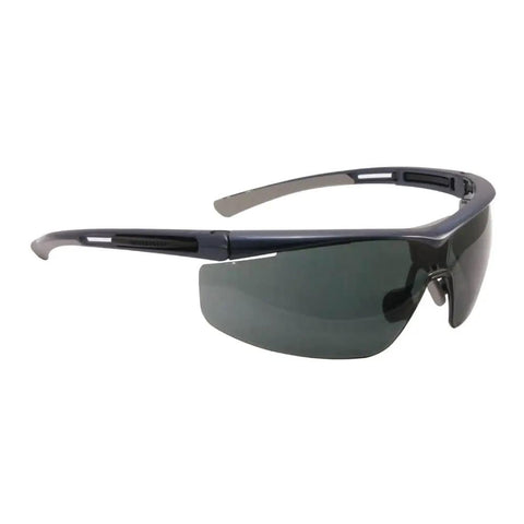Badass Safety Replacement Glasses Wide Dark Blue Frame Smoke Lens Adjustable Nose Bridge Antifog Ventilated Shield Heavy Duty Worksite Eye Gear Comfort Fit Tough Pack Fifty