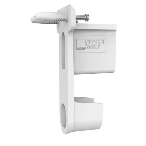 Slick SuperSlide Wire Shelving Support Bracket With Preloaded Wall Anchors For Straight Up Easy Mount On Three Quarter Inch Closet Rods White Finish, detailed side view.