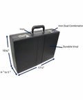 Premium Black Expanding Document Portfolio With Secure Combination Lock And Roomy File Compartments Slick Vinyl Business Carry Case dimensions shown.