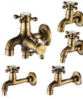 CUTPOIY Vintage Brass Wall Mounted Kitchen Sink Mixer Tap Single Cold Faucet for Laundry Outdoor Garden Balcony Washing Machine Mop Pool Durable and Stylish, Washing Machine L - close-up view of multiple taps showcasing design and details.