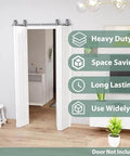 Heavy Duty Bi Folding Sliding Barn Door Hardware Kit For Four 21 Inch Panels, 88 Inch Track, Top Mount Roller System, Installed View