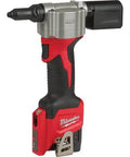 Pro Grade M12 Cordless Rivet Gun Kit Featuring Dual Batteries Smart Charger And Rugged Case Heavy Duty Pull Setup Designed For Stainless Steel Fasteners Rock Solid Job Site Workhorse handheld riveter tool with ergonomic design.