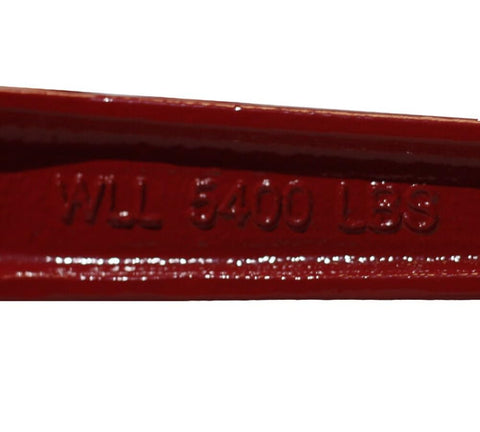 Close-up of red ratchet binder marked WLL 5400 lbs from Heavy Duty Grade 70 Chain And Binder Kit With Four Five Sixteenth Inch Twelve Foot G70 Transport Chains And Four Ratchet Binders With Grab Hooks 4700 Lb Working Load Limit Each Ideal Flatbed Truck Trailer Tie Down Gear