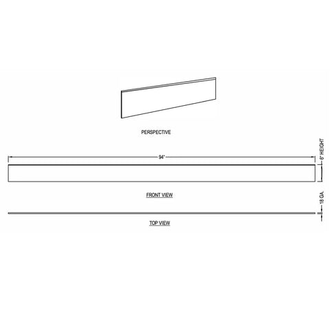 Diagram of Rolled Top Raw Lawn Edging Kit With Five 6 Inch By 94 Inch Steel Edging Pieces showing dimensions and perspective view.