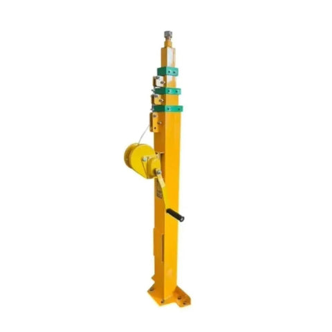Heavy Hitter Hand Cranked Lifting Mast With Flexible Adjustable Height Telescopic Elevated Work Platform built tough in yellow with a manual crank.