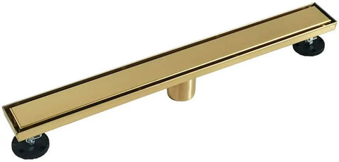 Gold 28 Inch Linear Shower Drain With 2 In 1 Flat And Tile Insert Cover Stainless Steel Brushed Brass Rectangle Shower Floor Drain