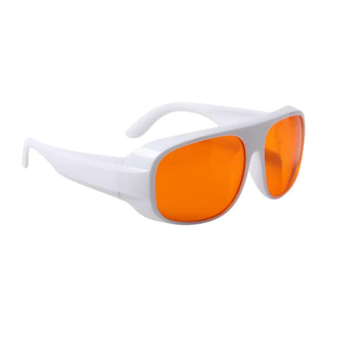 Heavy Duty Laser Safety Eyewear Featuring Badass OD5 Plus Defense Against UV And Green Lasers Covering 180 To 540 Nm Range with orange lenses.