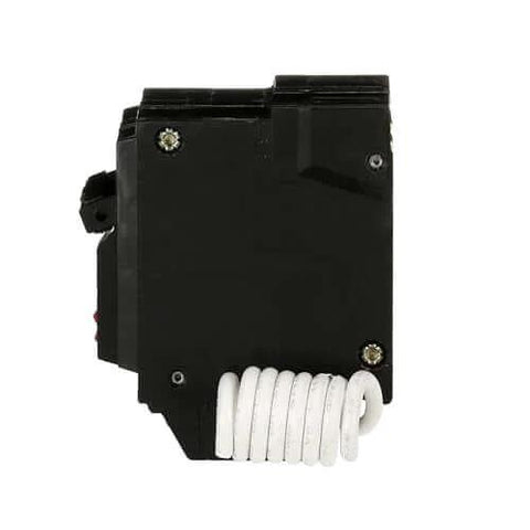 Side view of 30A Double-Pole GFCI Circuit Breaker THQL2130GFTP 120/240 VAC for residential and commercial load centers, molded case.