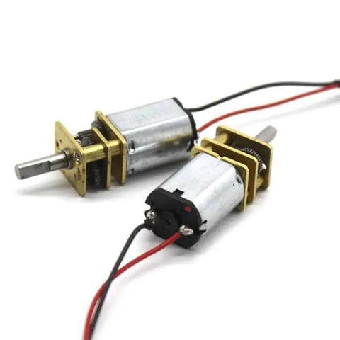 Heavy Duty N20 DC Motor With Precision Speed Reducer Gears 210 And 400 RPM 3V Or 6V showing two gearmotors for robot car models.