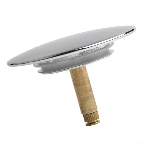 Bath Basin Waste Stopper 70mm Diameter, Adjustable Pop-Up Drain-Plug in chrome finish with wooden shaft detail.
