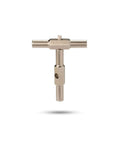 Compact Ratcheting T Shaped Socket Driver Multi Tool With Secure Locking Chuck, shown in silver, ideal for tight spaces.